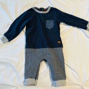 7 For All Mankind Navy and Gray Striped One Piece